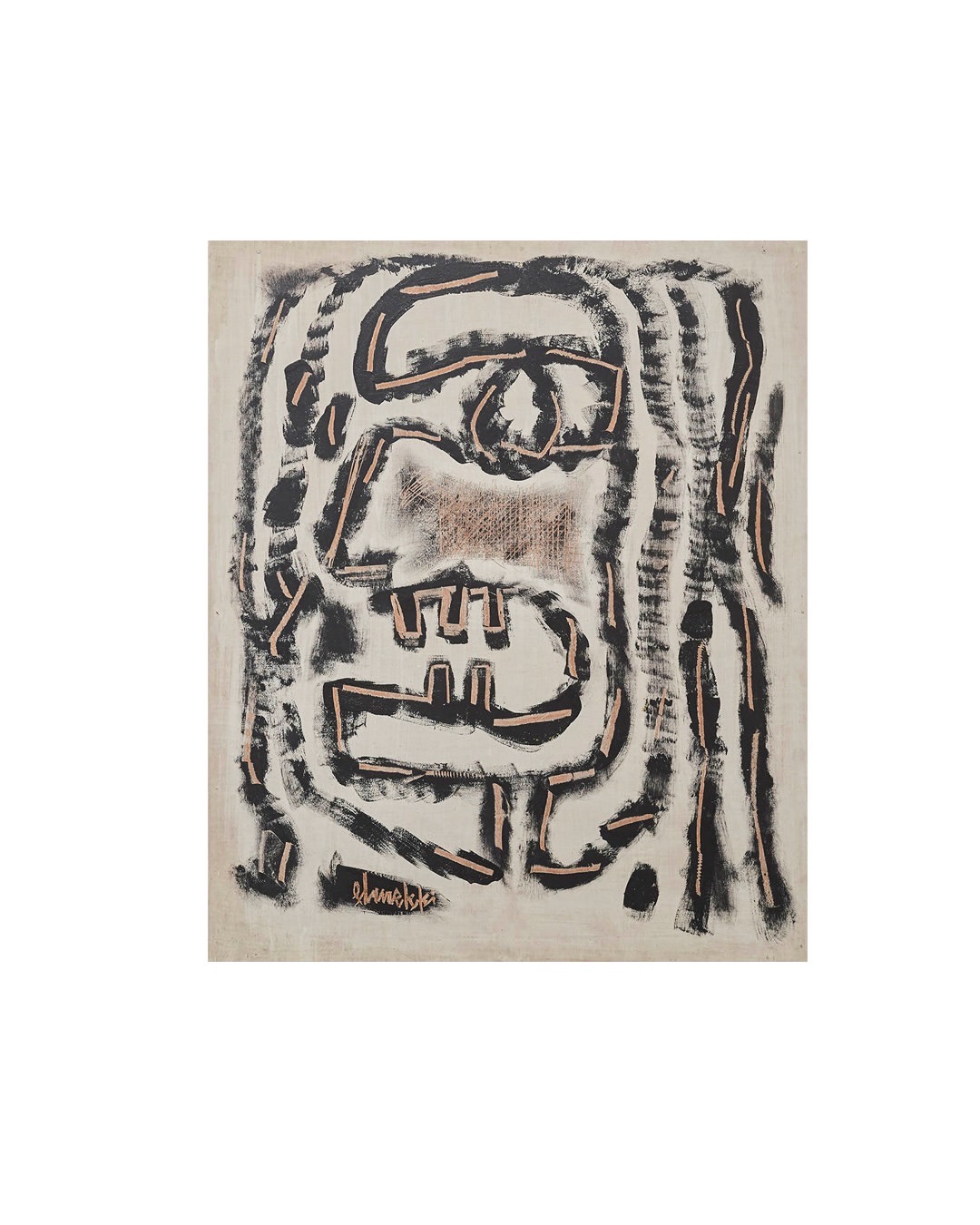 Abstract painting by Hatem El Mekki in black and ochre