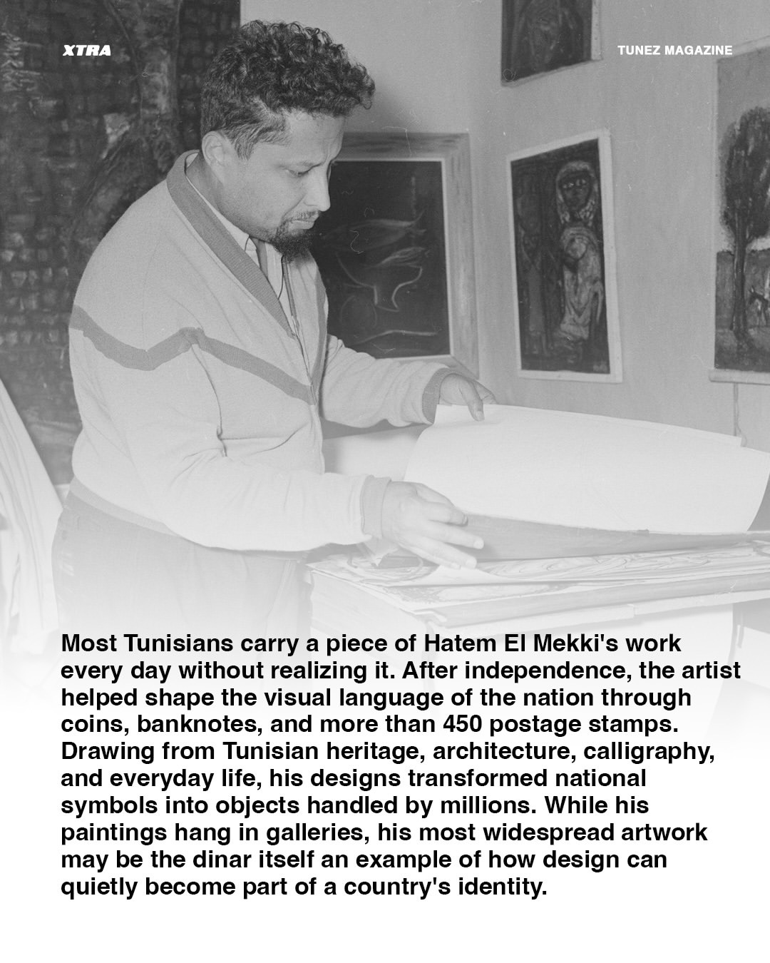 Hatem El Mekki handling prints in his studio