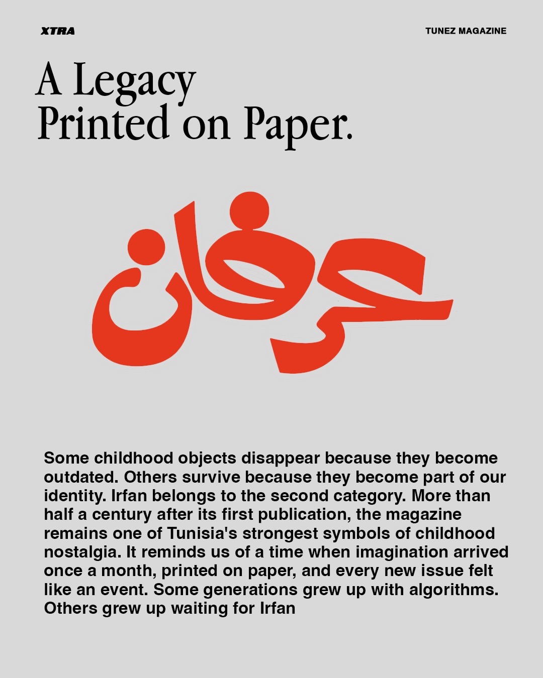 Editorial panel titled A Legacy Printed on Paper with the Irfan wordmark in red